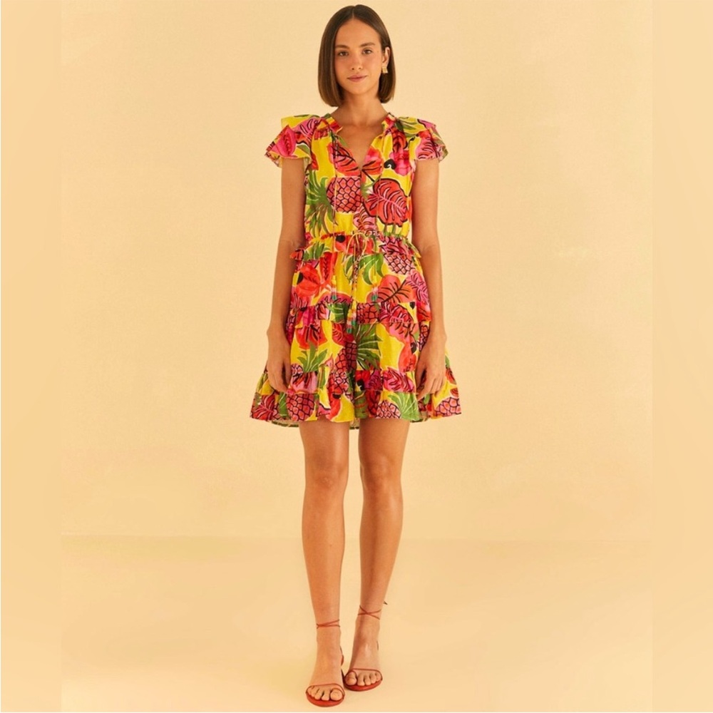 Farm Rio Fruit Dream Ruffle Ruffled Mini Dress Size XS Extra Small